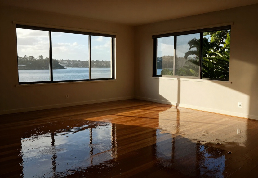 Water-damaged wall in a Mosman home before drying